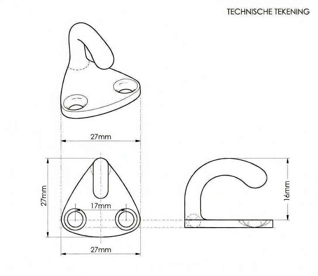 technische tekening met maten rvs haakje