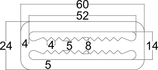 RVS Schuifgesp met tandjes 50mm tekening