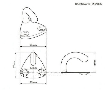 technische tekening met maten rvs haakje
